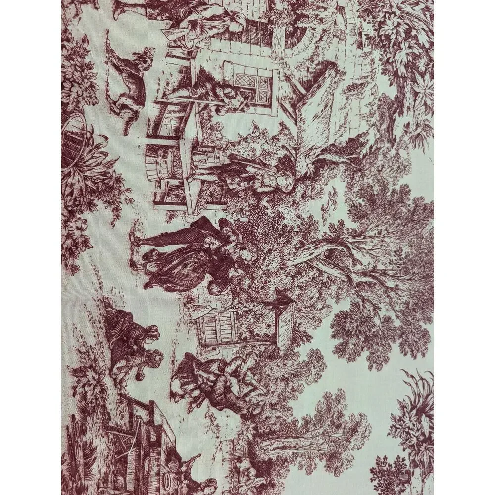 Vintage 1986 French Toile de Jouy Fabric 54x80 In Red Pastoral Screen Print